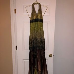 Green & brown formal dress with slit size 2
